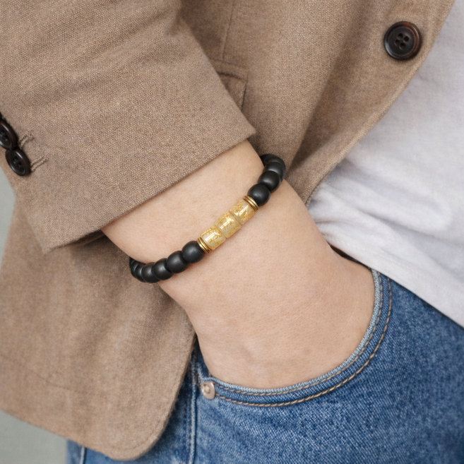 보시담 염주팔찌 문수보살 골드루틸쿼츠 재물운 성공 원목팔찌 선물