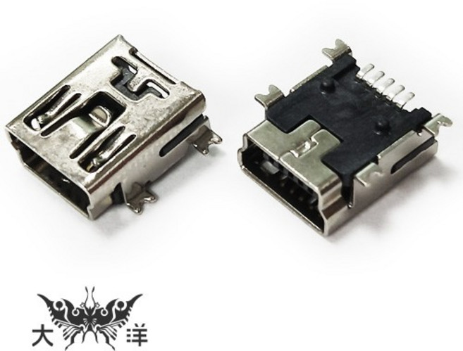 Mini 5P USB母座 SMD, 1個
