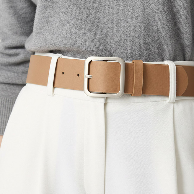 여성가죽벨트 여자 넓은 원피스 실버 벨트 캐주얼 버클 J-312