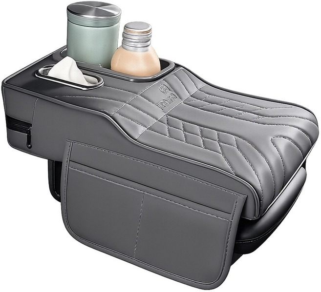 알테쉬 자동차 콘솔쿠션 팔걸이 쿠션 컵홀더 휴지 핸드폰 수납, 그레이, 1개