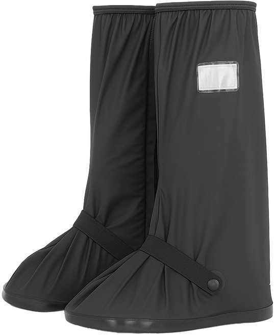 투데이리빙 미끄럼 방지 신발 방수 커버 여름 장마 대비 슈커버 남녀공용 장화 레인 부츠 보호 덮개 똑딱이 지퍼 밴딩 덧신 반사판 포함, 1개, 블랙 L