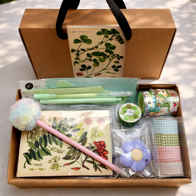 감성 다꾸 문구 선물세트 마스킹테이프 스티커 펜 답례품 선물세트, 1개, 숲속 보태닉