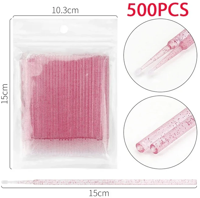 500/1000PCS 속눈썹 청소 브러시 ​​매우 다채로운 크리스탈 마이크로 뷰티 클린 리무버 도구 도매업, 01 양모 섬유, 10 500 Rose Red crystal