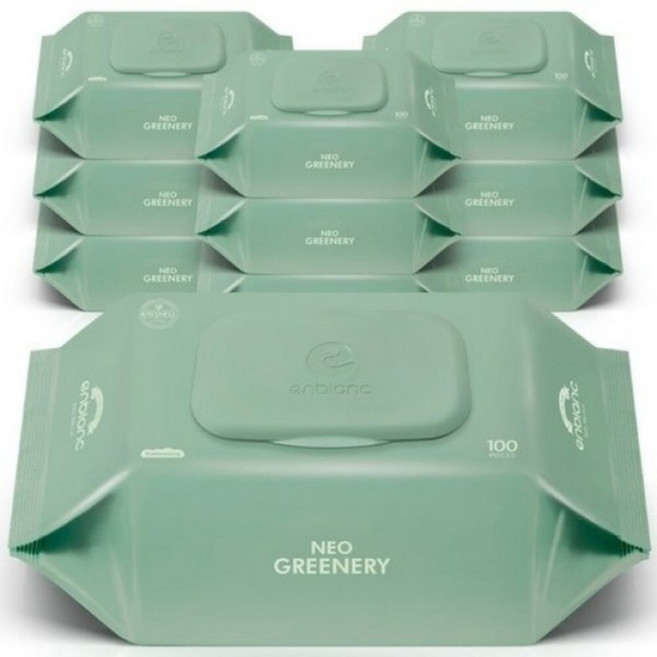 앙블랑 네오 그리너리 100매 캡형 10팩 대용량 아기물티슈 237826, 50g, 10박스