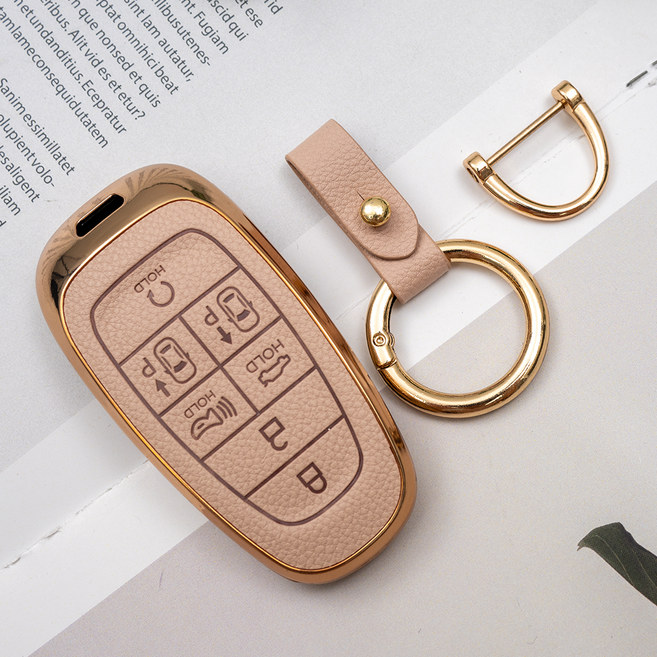 바이어블 현대 소나타 DN8 더 뉴 그랜저 넥쏘 호환 TPU 스마트키 가죽 TPU 케이스 키링 키홀더, 7버튼 TL28, 아이보리