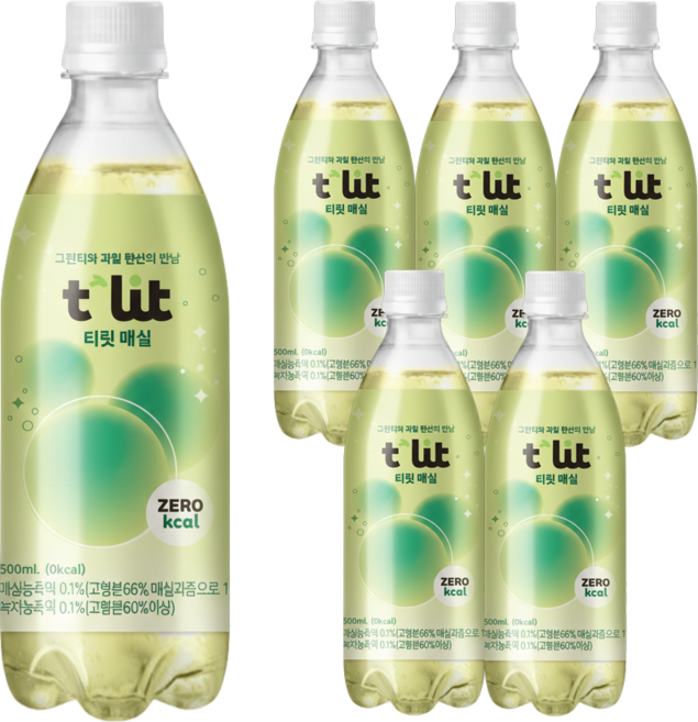 티릿 매실 제로 탄산음료 유산균 음료 식이섬유 장케어 녹차 요구르트 애사비 저칼로리 헬시 탄산 대용량, 6개, 500ml