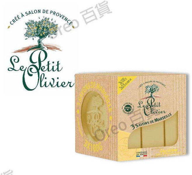 Le Petit Olivier 法國 72% 馬賽皂 (3入x100g), 1個, 馬賽皂-甘油,100g*3