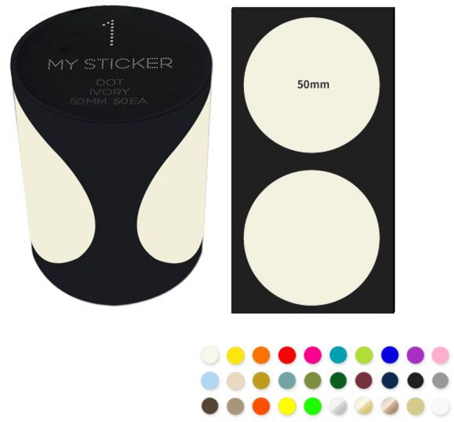 EVERYBAO 폼텍 마이스티커 도트 50mm롤 02 옐로우(MTD0250) 포장스티커 특이한포인트스티커, 24 네온옐로우(MTD2450), 24 네온옐로우(MTD2450)