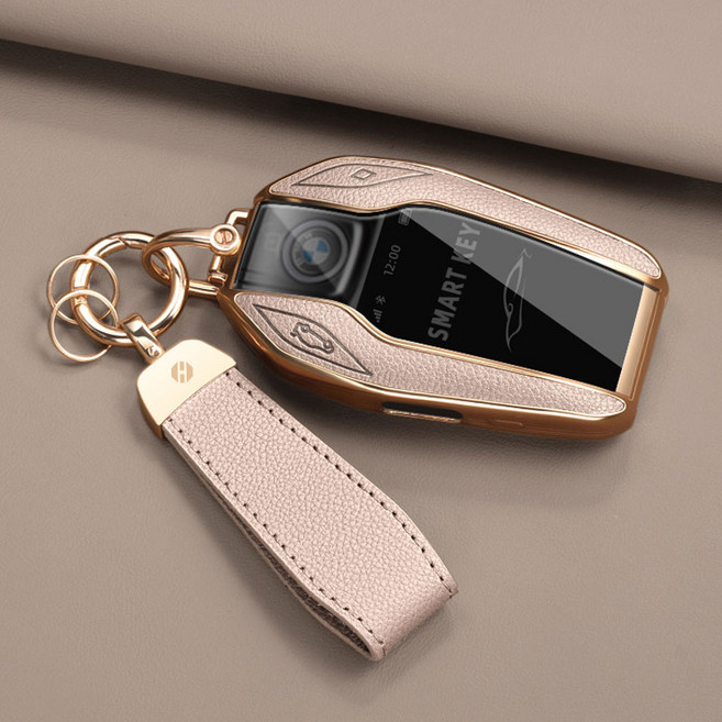 HAKO 소프트 가죽TPU 차키케이스+키홀더 (디스플레이키), B-03, 핑크베이지