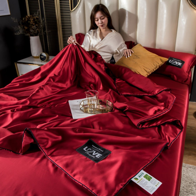 SKANDSALO 스타일 워시 실크 여름 이불 일반 색상 시원한