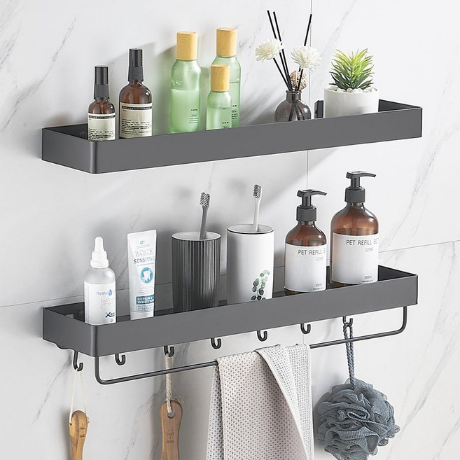 무타공 욕실 주방 다용도 정리 선반 틈새 미니 화장실 수납 용품 블랙, 4. 블랙 50cm(막대포함)