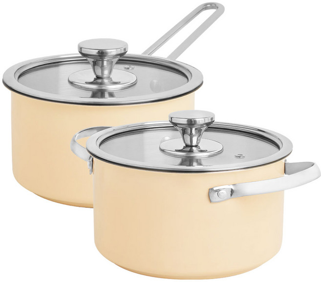 파르셀 세라믹 코팅 냄비 2종 세트(인덕션 사용 가능), 편수 냄비 16cm +양수 냄비 18cm, 아이보리, 1세트