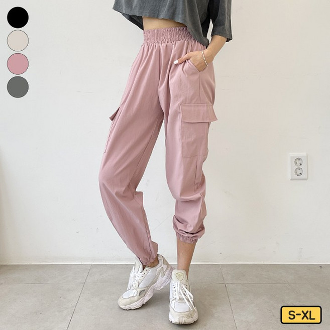 가비진 여성용 아노락 밴딩 카고 조거 팬츠