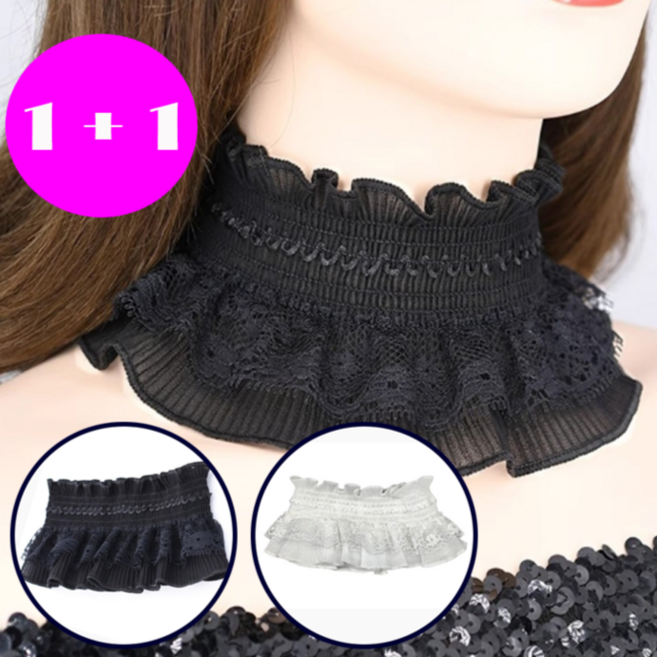 (왓썸) 1+1 자외선 차단 사계절 레이스 목스카프 쉬폰 프릴 넥워머 망사 스카프 골프