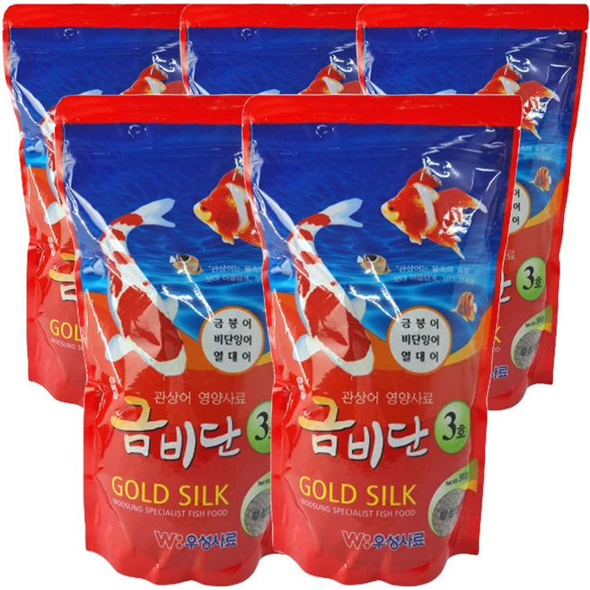 금비단 골드실크 금붕어 잉어 사료 큰 입자 3호, 500g, 5개 - 쿠팡