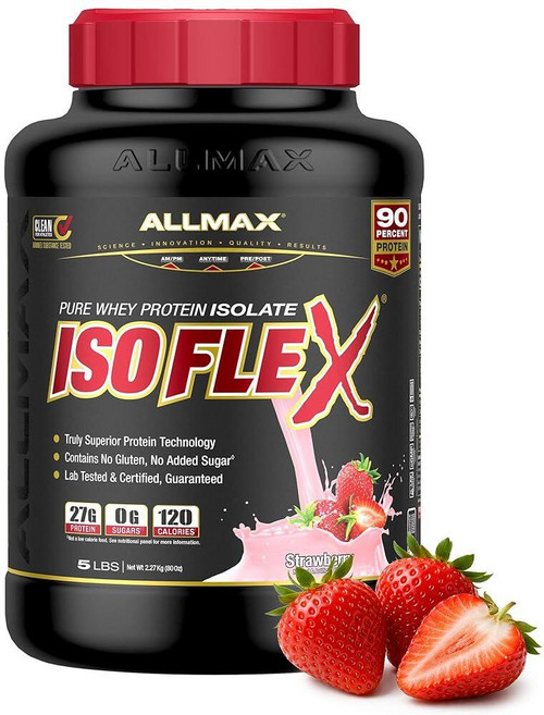 ALLMAX ISOFLEX 순수 분리 유청 단백질 파우더 - 글루텐 프리 저유당 무설탕 고단백질 클린 케토 친화적 운동 전 보충제 여성 및 남성용 | 초콜릿 땅콩 버, 5 Pound (Pack of 1), 딸기, 2.27kg