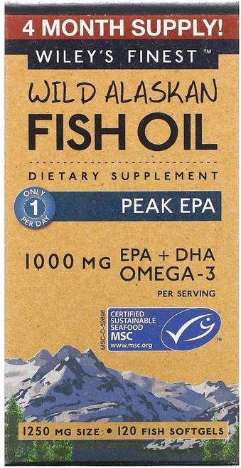 와일리즈파이니스트 와일드 알라스칸 피쉬 오일 피크 EPA 1250mg 소프트젤, 1개, 120정 - 쿠팡