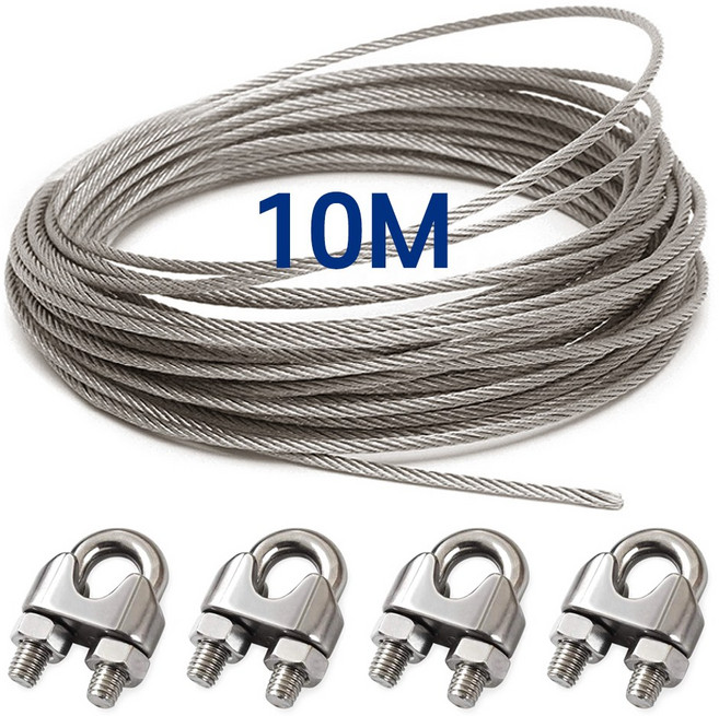 리우툴 스텐 와이어 로프 10미터+스텐 와이어클립4개 세트 와이어고리 볼트형 연결고리, 1개