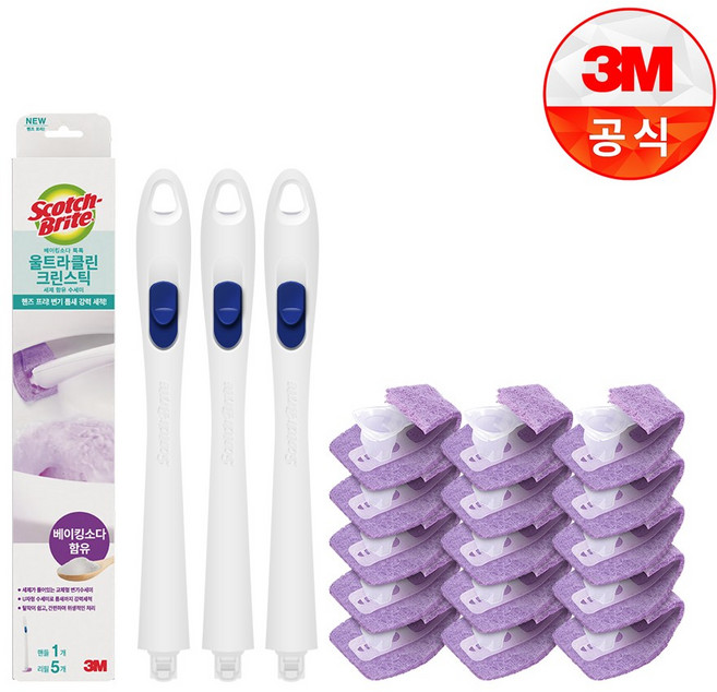 [3M]울트라클린 변기청소용 크린스틱 핸들+리필 5입, 3개