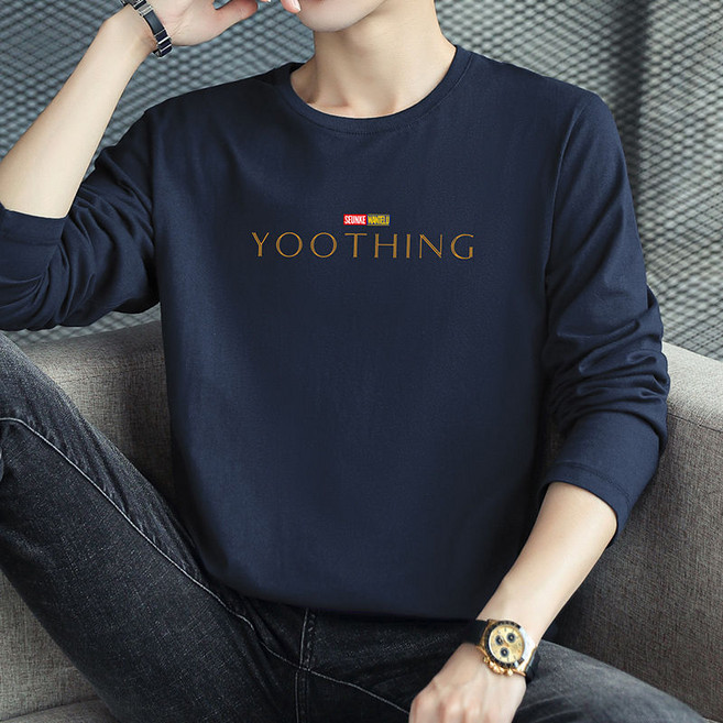 남성 긴팔 티셔츠 봄가을 캐주얼 트렌드 이너 티셔츠 패션 소프트 이너 상의 통기성 라운드넥 긴팔티 LJX