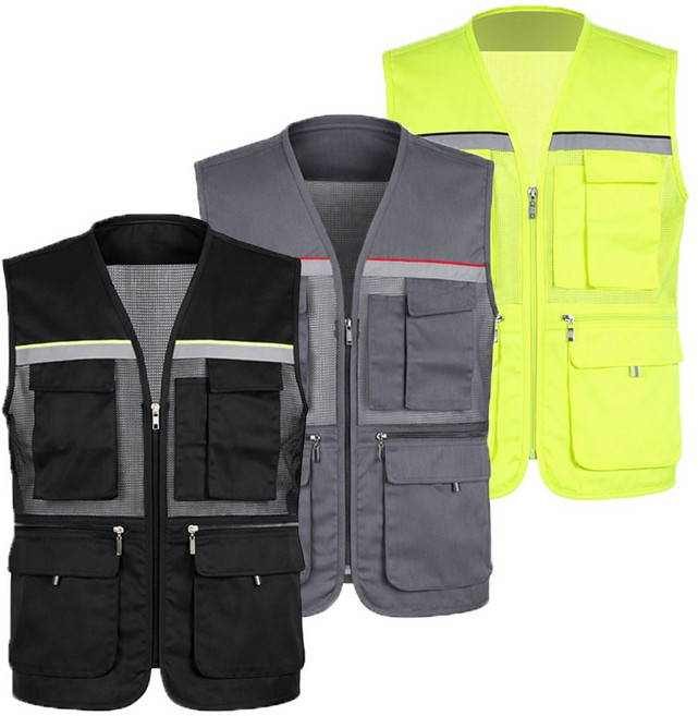 [SPM] 안전반사띠망사조끼 다용도 작업복 신호수 도로안전조끼 야광 등산 낚시 단체 아웃도어 빅사이즈