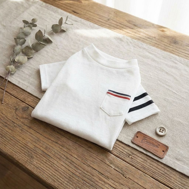 멍스터주식회사 강아지 티셔츠 포켓 스트라이프 소매 맨투맨 봄강아지옷, 1개, 화이트