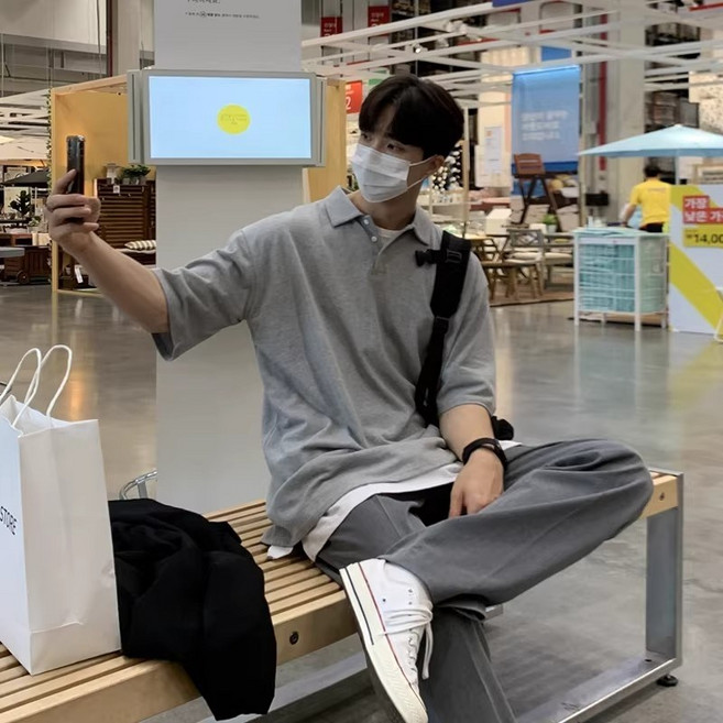 고급 남자 여름 티셔츠 루즈핏 구김없는 머슬핏 반팔 카라 티셔츠 데일리룩 캐주얼 반팔티