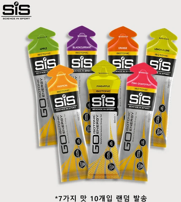 SIS Science In Sport GO 아이소토닉 에너지젤 마라톤 수영 사이클링 러닝 스포츠 영양제 파인애플맛 랜덤맛 10개, 1박스, 60ml - 쿠팡