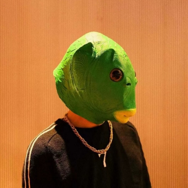 물고기 가면 동물 인간 웃긴 선물 할로윈 코스튬 외계인 공룡 쓸모없는 친구 선물 파티 생선 코스프레, 1개, 그린