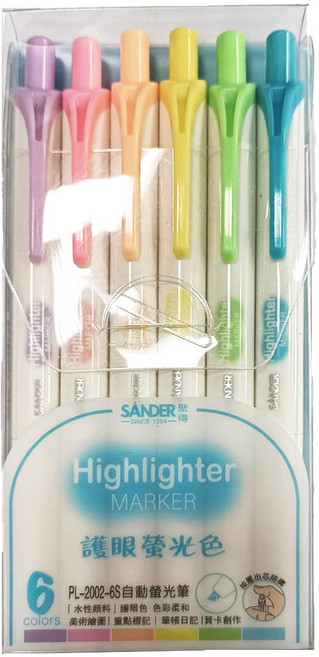 SANDER 聖得 PL-2002-6 S 自動護眼螢光筆 6色組, 6色, 1個裝
