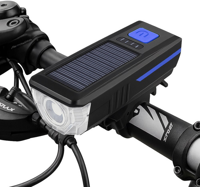 자전거 라이트 후레쉬 전조등 LED 킥보드 벨 전자벨 USB 충전식 태양광 헤드라이트 조명 야간등 안전등, 블루, 1개