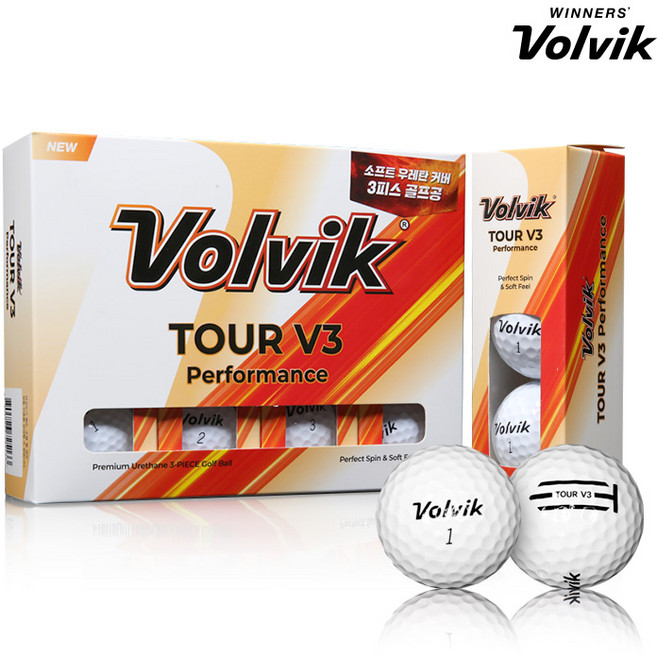 볼빅 투어 V3 퍼포먼스 우레탄 골프공 3피스, 화이트, 12개입, 1개