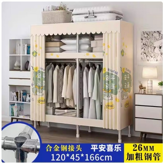 簡易佈衣櫃衣櫥 鋼管加粗 合金接頭 150x45x166cm 太空灰, 平安喜樂120cm+含布套+全合金接頭, N/A