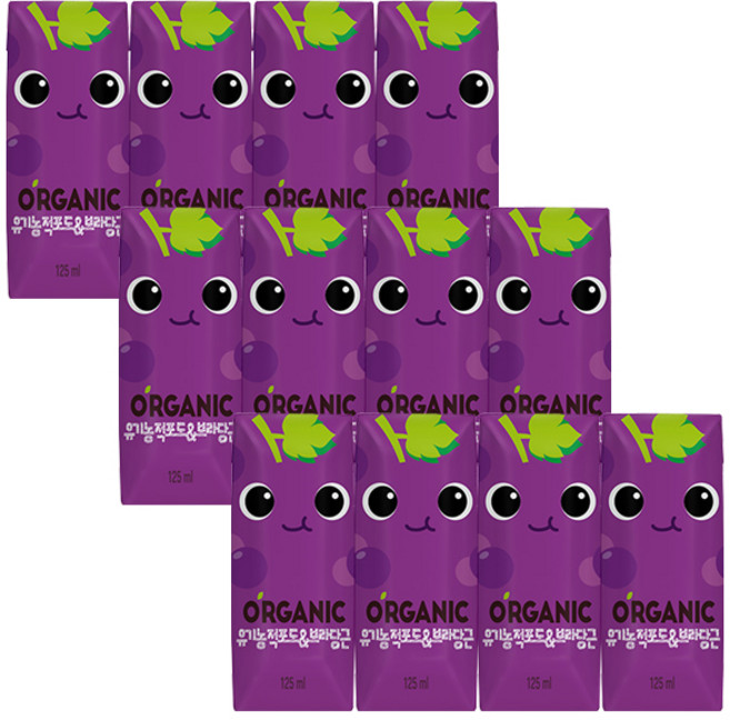 롯데칠성 오가닉 유기농 적포도 보라당근, 12개, 125ml