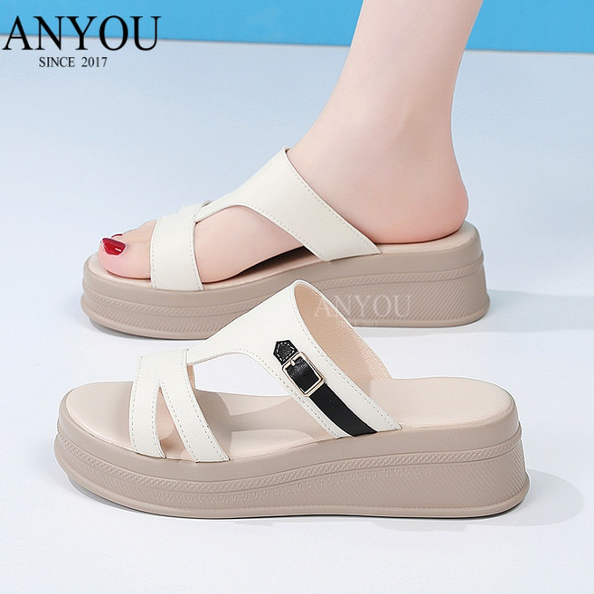 ANYOU 여성 여름 크로스 스트랩 통굽 슬리퍼 샌들 키높이 플랫폼 데일리 슈즈