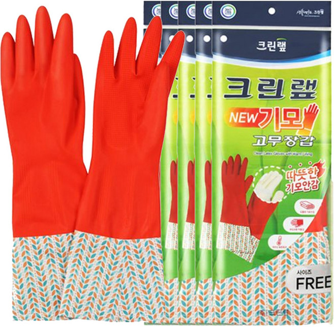 찐스토어 기모 고무장갑 5입, FREE(one size), 5개, 빨강