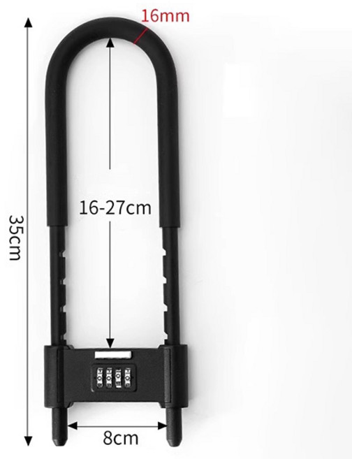 U자형 대형 비밀번호 잠금 자물쇠 방수 대문 도난방지, 1개, 블랙 35cm