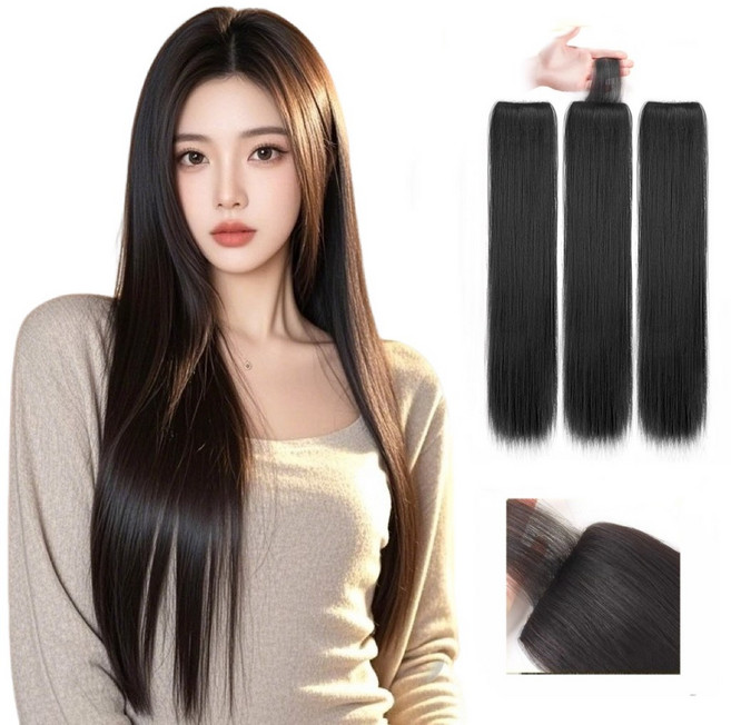 내추럴 가발 생머리 붙임머리 3피스 45cm 60cm, 1개, 블랙45cm 3개