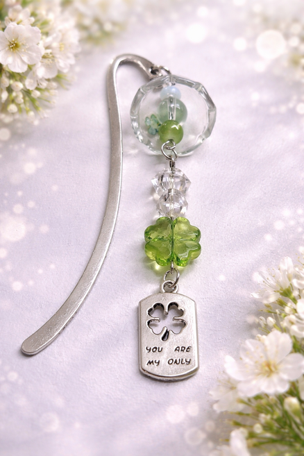 [비바블룸] 네잎클로버 책갈피 북마크 북클립 선물 금속책갈피 북홀더 투명 북스토퍼 북마커, 1개, 투명클로버