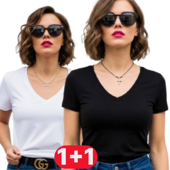 에스비아이지 여성 브이넥 반팔티 1+1 여름 티셔츠 무지 2P