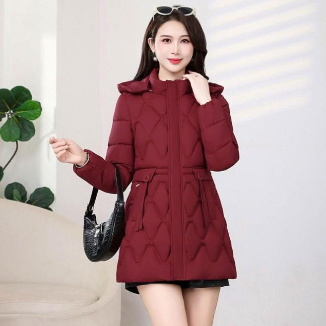 連帽防風保暖中長版羽絨外套女款 大尺碼韓版風衣