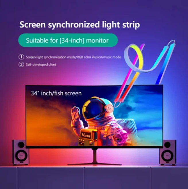Skydimo 컬러 음악 게임 동기화 24 "화면 Amosphere 주변 스마트 TV 모니터 컴퓨터 용 LED 백라이트, 02 34inch