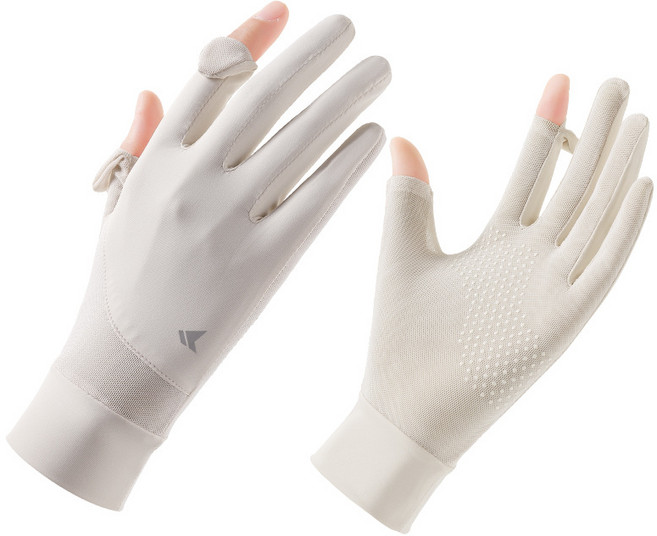 미소라인 자외선차단 쿨원단 냉감 매쉬 여름용 손가락 등산 논슬립 장갑, 베이지, 1개