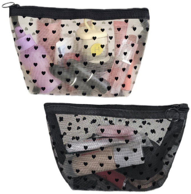미니달콩 하트 메쉬 화장품 여행용 파우치 2종 세트