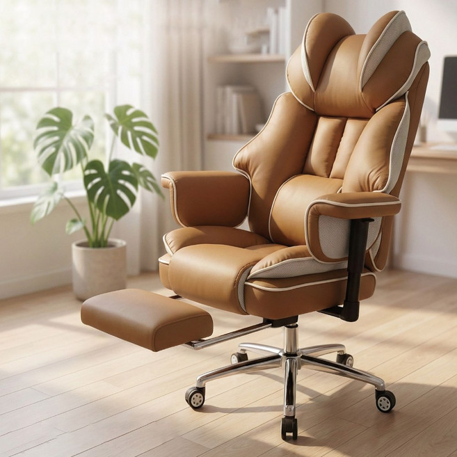 [로컬라이브] 인체공학적 게이밍 컴퓨터 의자 XH930A | 4D 팔걸이160도 리클라이너 프리미엄 중역 의자, 브라운