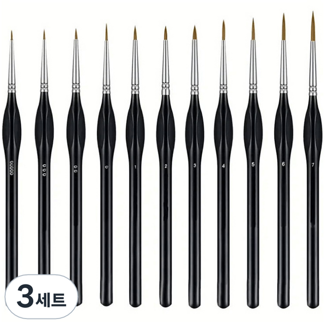 모디안 다용도 미술 브러쉬 라인 세필붓 11종 세트 블랙, 3세트, 17.5~19.4cm
