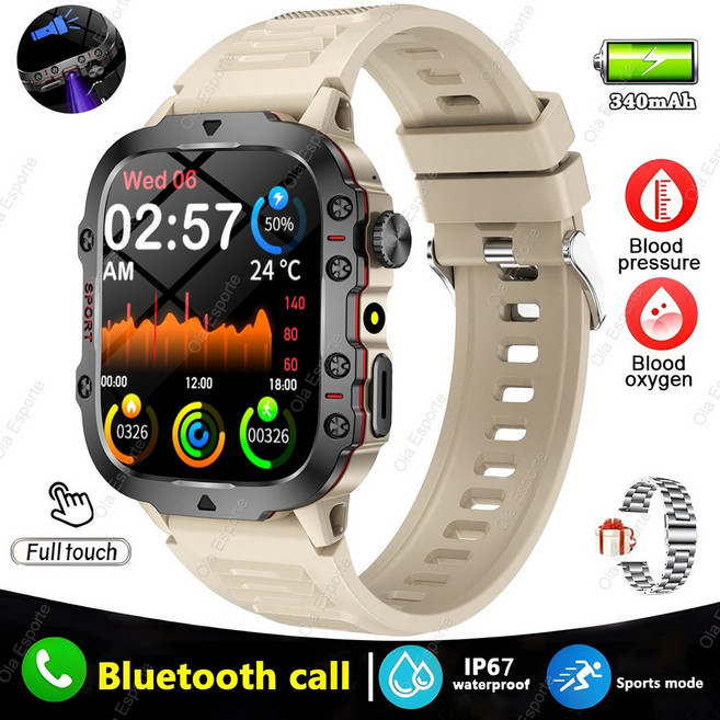2025 스마트 시계 남자 IP68 5ATM 야외 스포츠 피트니스 트래커 건강 모니터링 81 인치 무선형 통화 Smartwatch, Khaki Steel