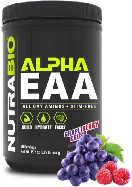 뉴트라바이오 NutraBio Alpha EAA - All-Day Aminos - Recovery Energy Focus and Hydration Supplement - 플, Grape Berry Crush, 1개, 444g - 쿠팡