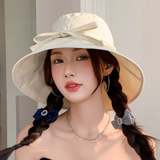 라뷰드 바스락 와이드 리본 버킷햇 여성 여자 중년 골프 휴양지 바캉스 데일리 비치 여름 여름용 모자 벙거지 버킷 보넷햇