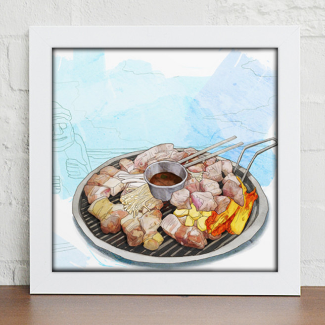 꾸밈데코_홈갤러리디자인액자_먹거리고기천국(ix173)_인테리어액자벽장식월데코사각프레임액자, 화이트, 1개